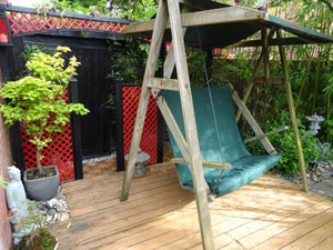 Photo of homemade tea house structure, made from a garden shed